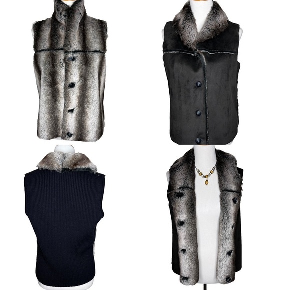Animal Print Reversible Faux Fur Suede Vest Gray Black Size XL Warm Soft Boho - Picture 1 of 12